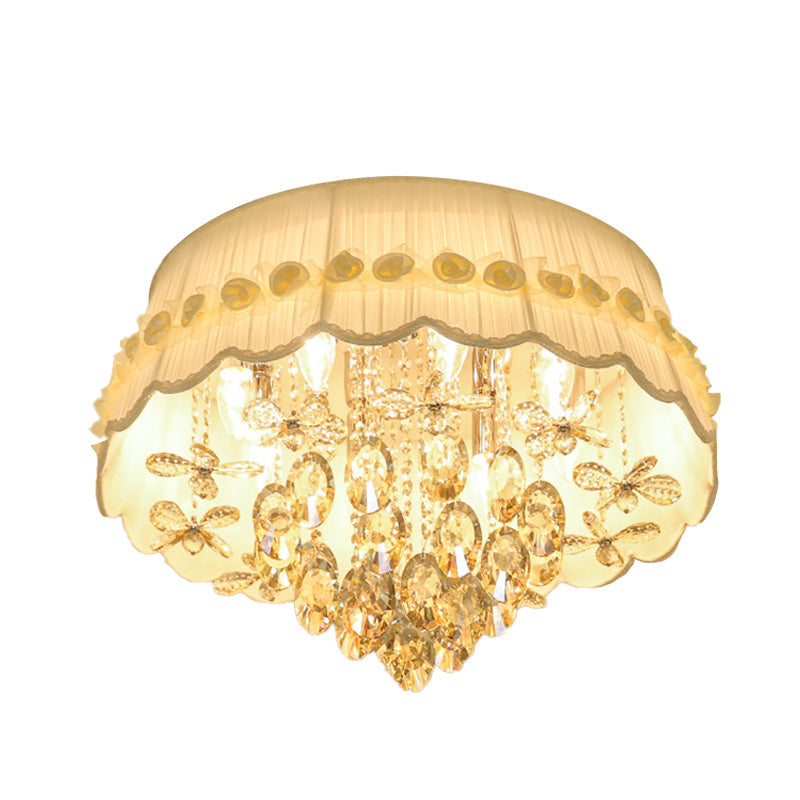 Simple Style White Scalloped Flush Mount Light With Crystal Drops (6/8 Heads)