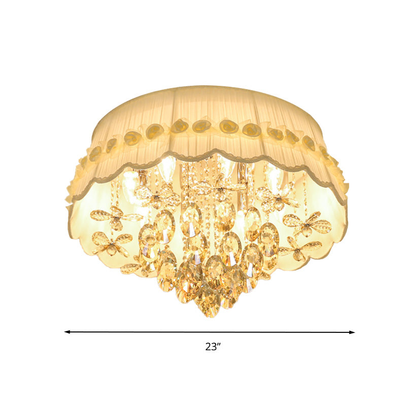 Simple Style White Scalloped Flush Mount Light With Crystal Drops (6/8 Heads)