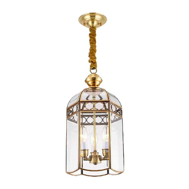 Clear Glass Colonial Lantern Pendant Chandelier- 3 Heads; Ideal Hallway Lighting Fixture