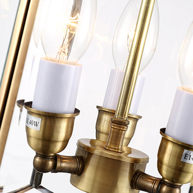 Clear Glass Colonial Lantern Pendant Chandelier- 3 Heads; Ideal Hallway Lighting Fixture