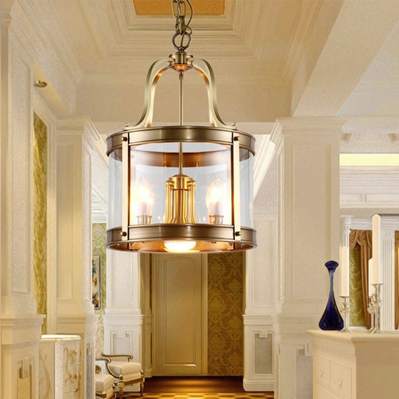Colonial Drum Chandelier Pendant Light - Clear Glass Suspension Lamp For Living Room (14.5/18 W)