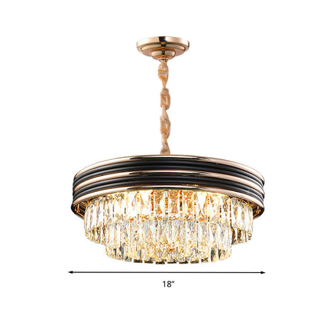 Modern Crystal Block Chandelier With 3 Tiers 9/11 Heads And Black Pendant - 18/21.5 Wide