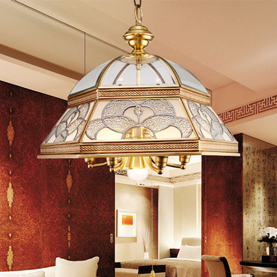 Gold Chandelier Dome With Sandblasted Glass - 6/7 Lights Down Lighting Pendant For Living Room