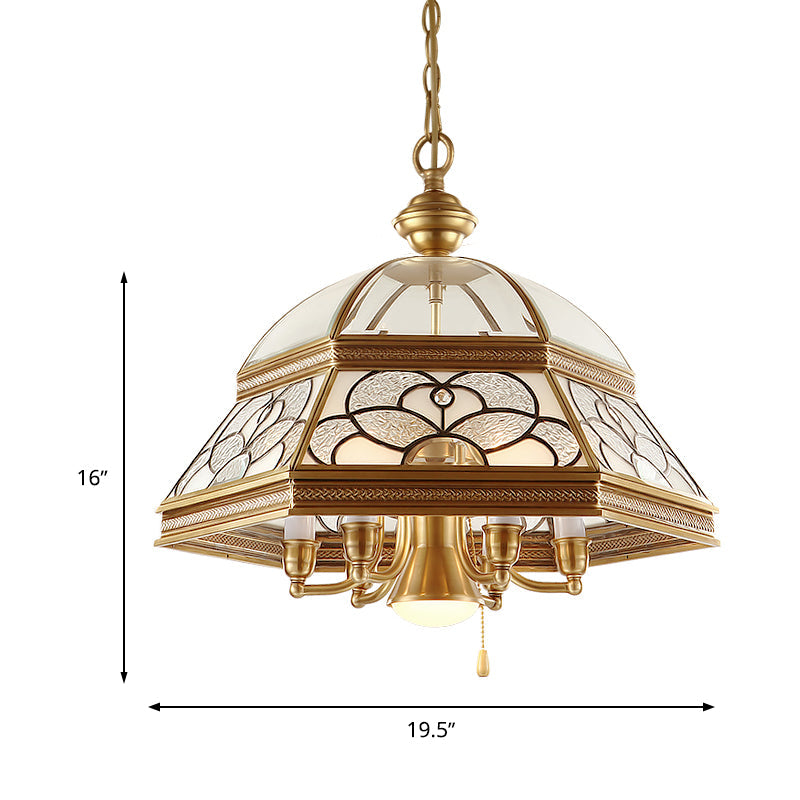 Gold Chandelier Dome With Sandblasted Glass - 6/7 Lights Down Lighting Pendant For Living Room