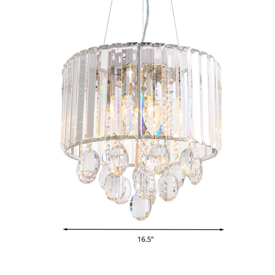 Contemporary Crystal Rod Drum Chandelier Pendant Light - 6 Heads Clear