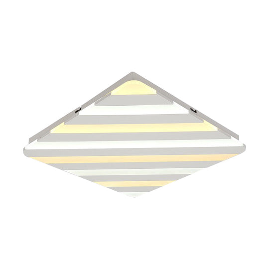 Modern White Led Rhombus Ceiling Light For Bedroom - 19.5’/23.5’ Wide Flush Mount