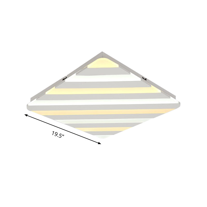 Modern White Led Rhombus Ceiling Light For Bedroom - 19.5/23.5 Wide Flush Mount