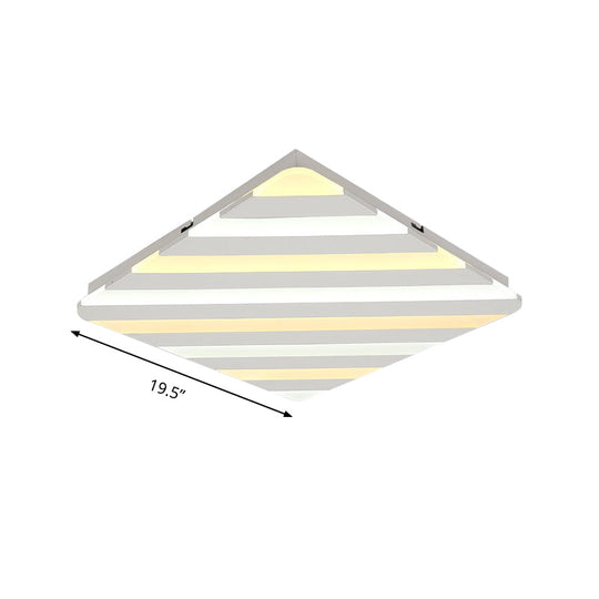 Modern White Led Rhombus Ceiling Light For Bedroom - 19.5’/23.5’ Wide Flush Mount