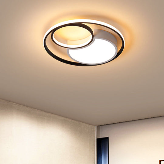 Modern Metal Circle Ceiling Light - 18/21.5 Wide Led Flush Lighting In Black And White Warm/White