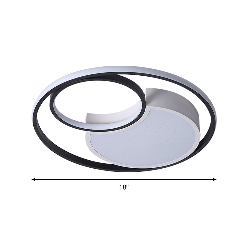 Modern Metal Circle Ceiling Light - 18’/21.5’ Wide Led Flush Lighting In Black And White –