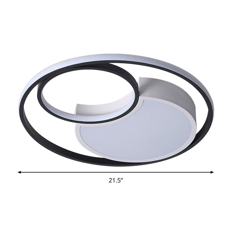 Modern Metal Circle Ceiling Light - 18’/21.5’ Wide Led Flush Lighting In Black And White –