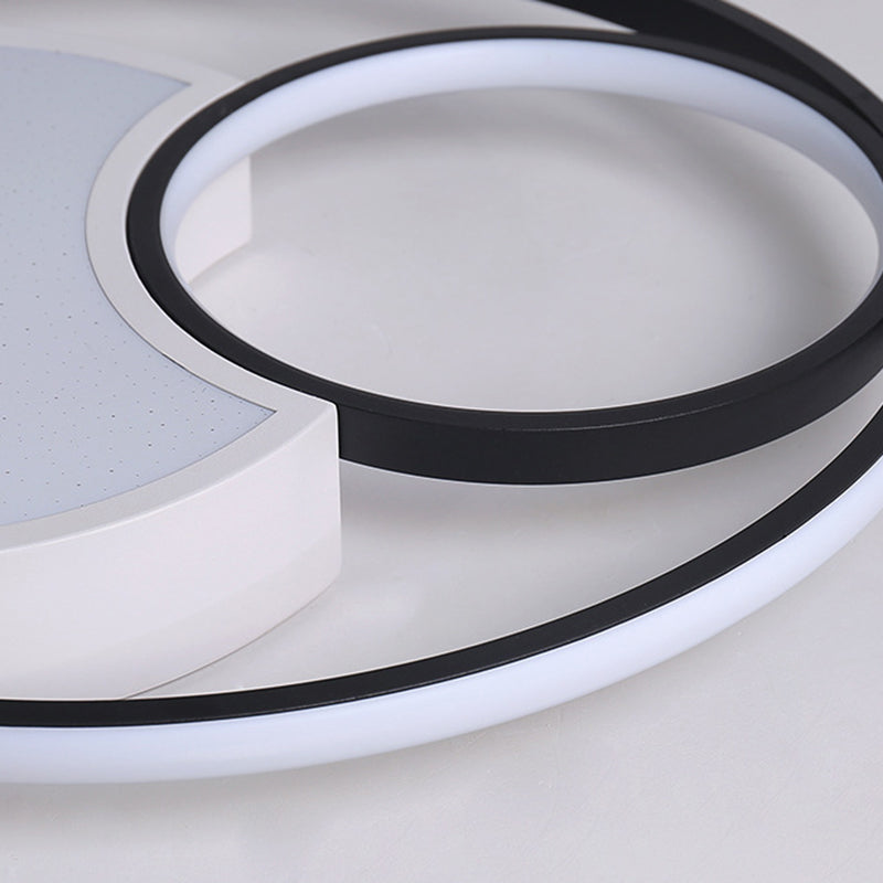 Modern Metal Circle Ceiling Light - 18/21.5 Wide Led Flush Lighting In Black And White Warm/White