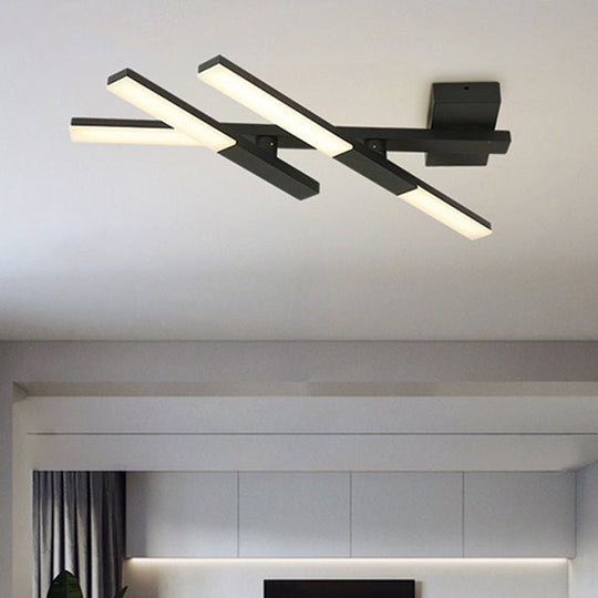 Modern Black Linear Ceiling Mount Led Flush Light Fixture - 27’ Wide Natural Light/Remote Control