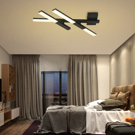 Modern Black Linear Ceiling Mount Led Flush Light Fixture - 27’ Wide Natural Light/Remote Control