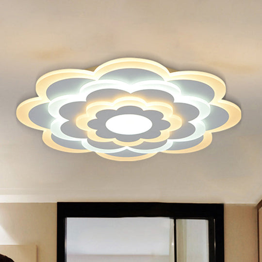 Contemporary White Flower Acrylic Led Flush Mount Ceiling Light - Outer Warm Inner 15’/19.5’ Wide
