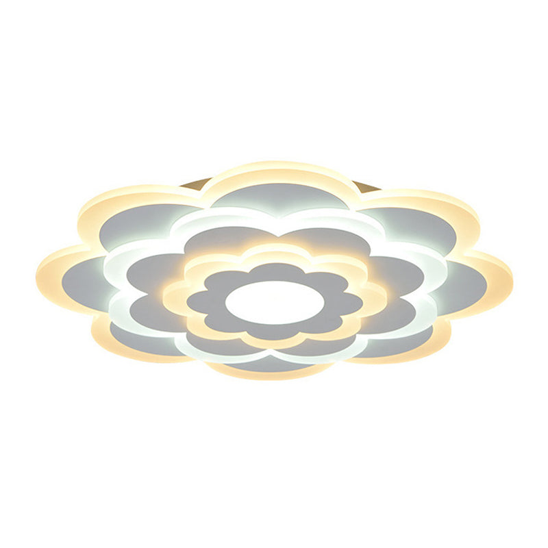 Contemporary White Flower Acrylic Led Flush Mount Ceiling Light - Outer Warm Inner 15’/19.5’ Wide