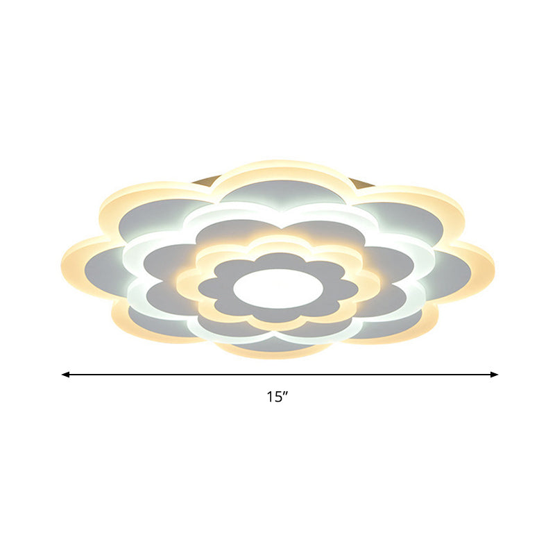 Contemporary White Flower Acrylic Led Flush Mount Ceiling Light - Outer Warm Inner 15/19.5 Wide