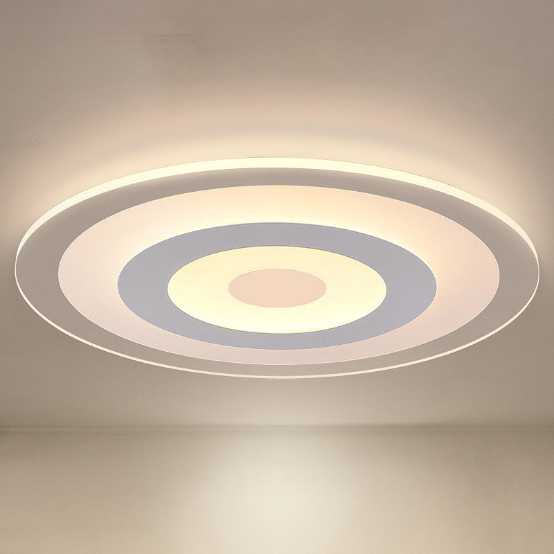 Simple Style White Led Ceiling Light - 16/19.5/23.5 Wide Flush Mount Disc Fixture With Dual Lighting