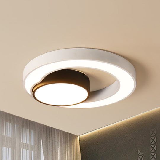 Modern Metal Black And White Round Led Flush Light - 16’/19.5’/23.5’ Wide Warm/White