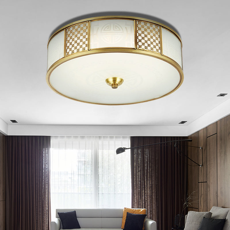 14’/18’ Wide 4-Light Colonial Drum Flush Mount Ceiling Light With Milky Glass Flushmount In