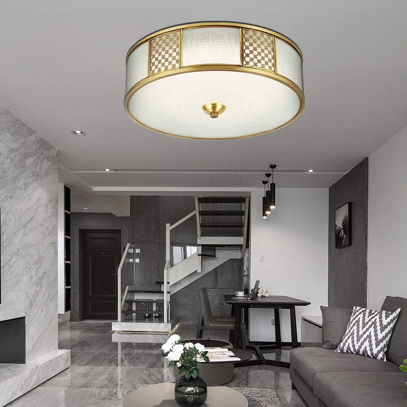 14’/18’ Wide 4-Light Colonial Drum Flush Mount Ceiling Light With Milky Glass Flushmount In