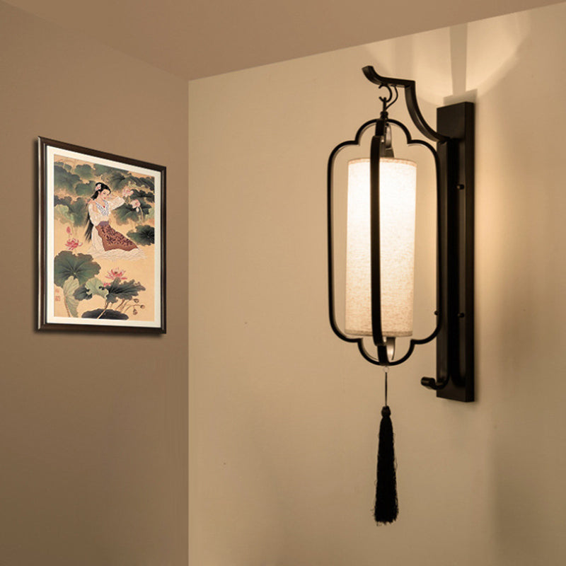 Classic Black Fabric Cylinder Wall Sconce Light - 14.5/16 Wide Ideal For Corridor Lighting Solution