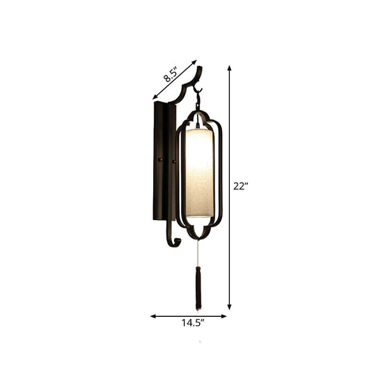 Classic Black Fabric Cylinder Wall Sconce Light - 14.5/16 Wide Ideal For Corridor Lighting Solution
