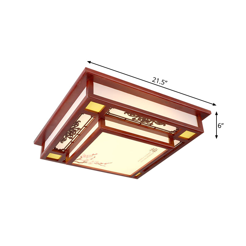 Red Led Flush Mount Ceiling Light With Traditional Square Acrylic Design For Living Room