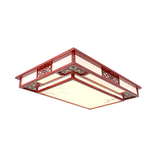 Dark Red Led Flush Mount Ceiling Lamp With Stylish Floral Design For Living Room