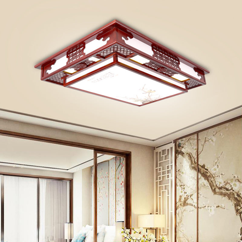 Dark Red Led Flush Mount Ceiling Lamp With Stylish Floral Design For Living Room