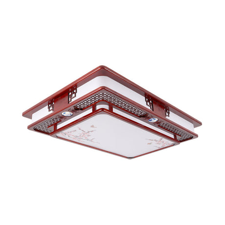 Dark Red Led Flush Mount Ceiling Lamp With Stylish Floral Design For Living Room
