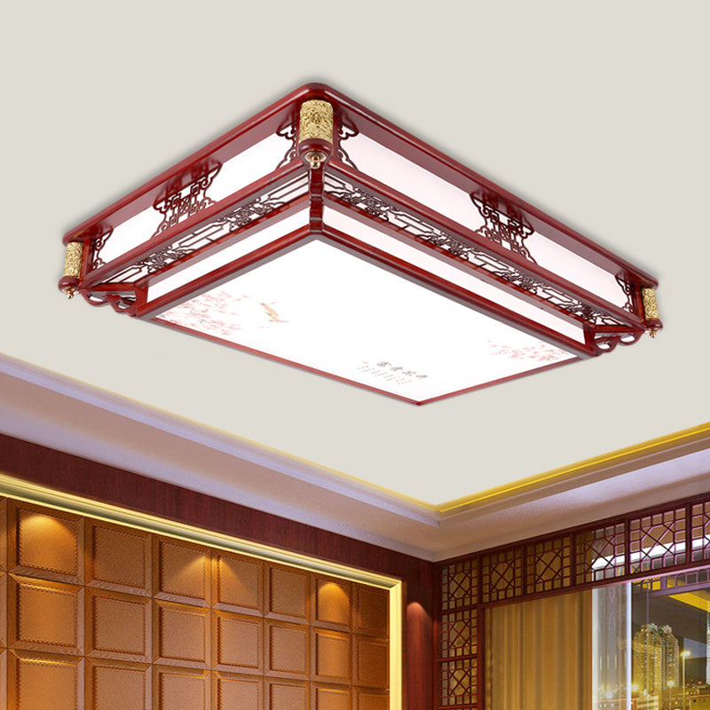 21.5’/39’ Led Rectangle Flush Mount Traditional Dark Red Wood Light Fixture For Living Room