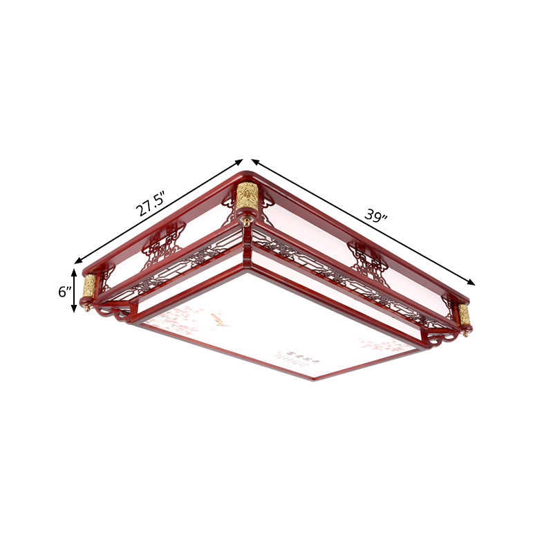21.5’/39’ Led Rectangle Flush Mount Traditional Dark Red Wood Light Fixture For Living Room