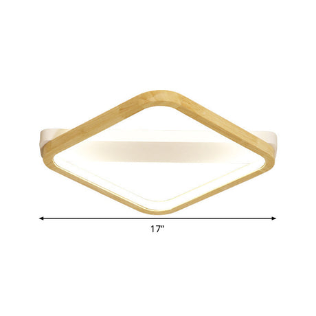 Simple Style Beige Led Ceiling Lamp For Bedroom - Wood Square Flush Light Fixture 13/17/21 Wide