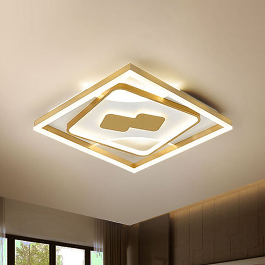 Contemporary Gold Rhombus Flush Mount Lamp – 16’/19.5’ Led Ceiling Lighting In Warm/White Light