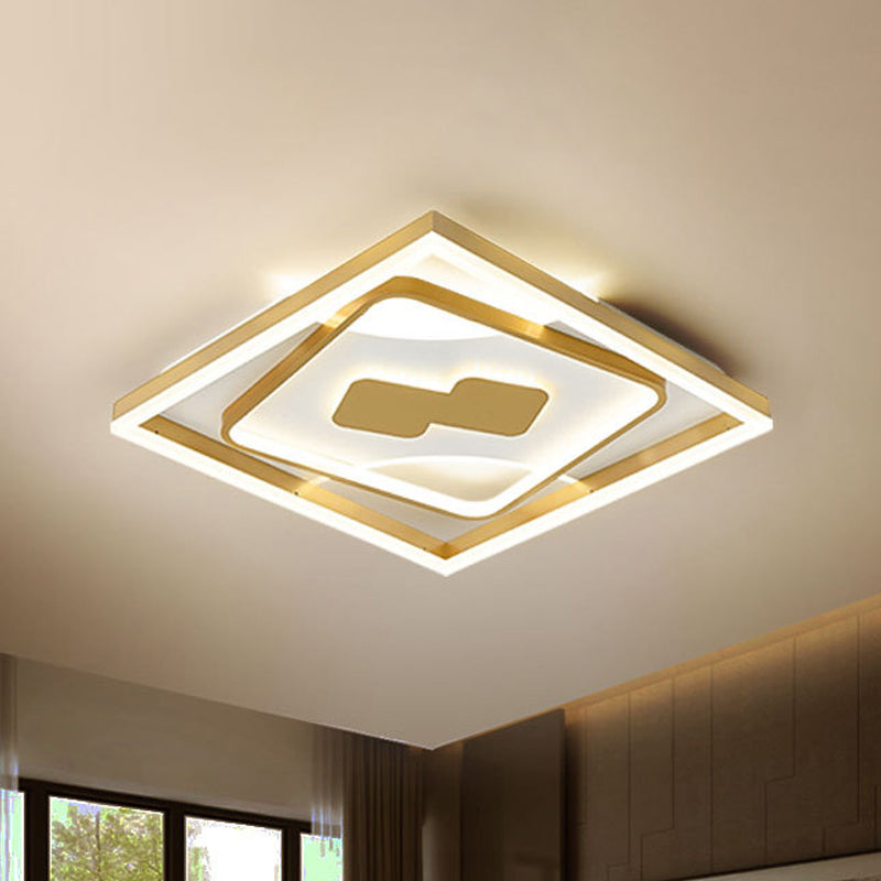 Contemporary Gold Rhombus Flush Mount Lamp 16/19.5 Led Ceiling Lighting In Warm/White Light