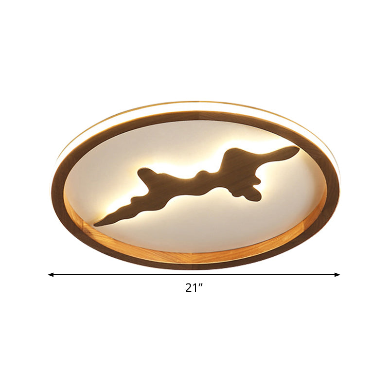 Minimalist Wood Circle Ceiling Light Dark Brown/Light Brown Led Flush Fixture - 17’/21’/25’ Wide