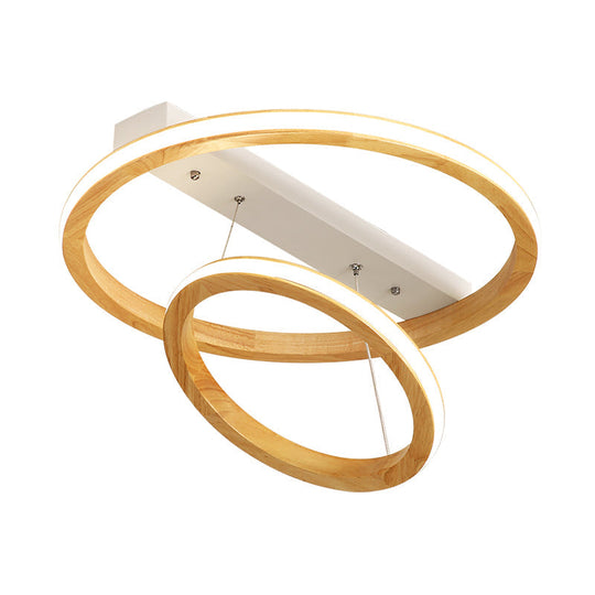 Modern Beige Led Wood Flush Mount Ceiling Light - 17’/21’/25’ Wide Fixture