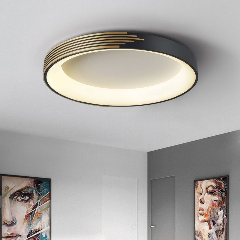 Modern Black Metal Drum Ceiling Light: Led Flush Mount For Bedroom - 12/18/23.5 Wide / 12