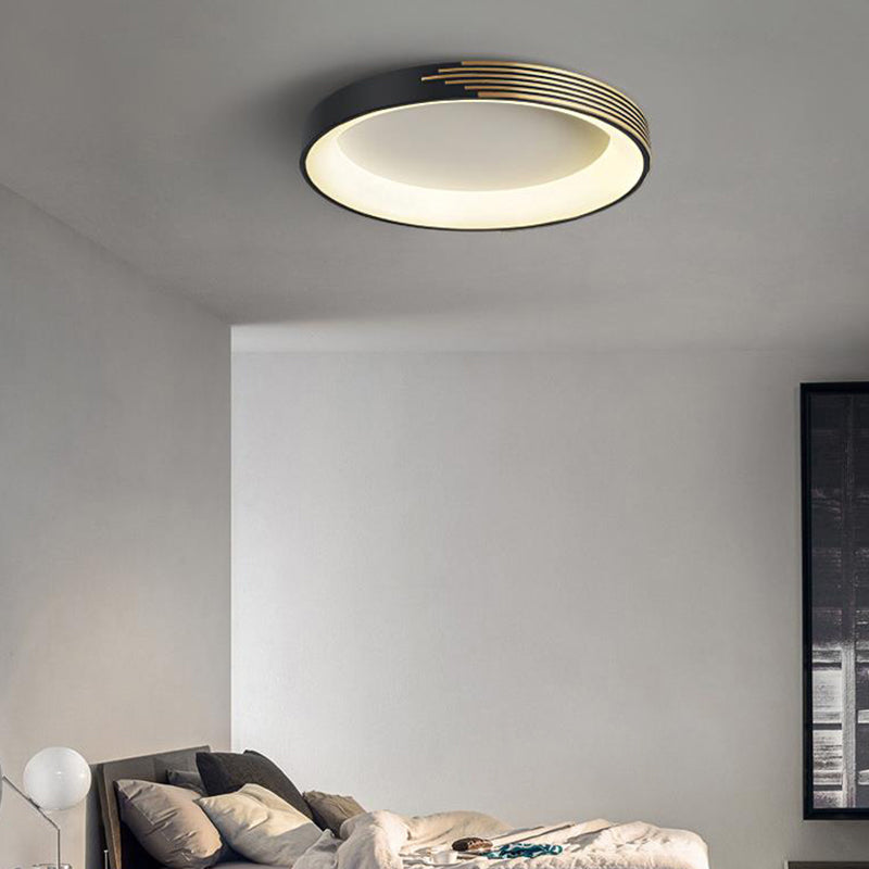 Modern Black Metal Drum Ceiling Light: Led Flush Mount For Bedroom - 12/18/23.5 Wide