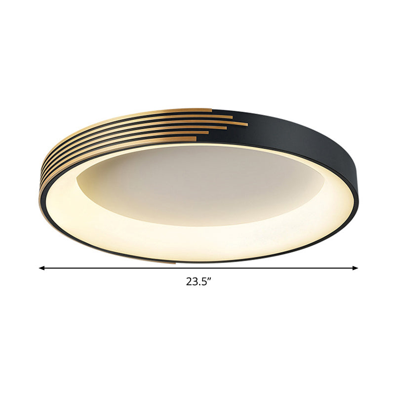 Modern Black Metal Drum Ceiling Light: Led Flush Mount For Bedroom - 12/18/23.5 Wide