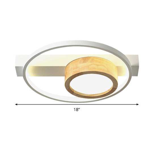 Minimalist Gray/White Led Flush Mount Ceiling Light For Living Room - Wood Finish