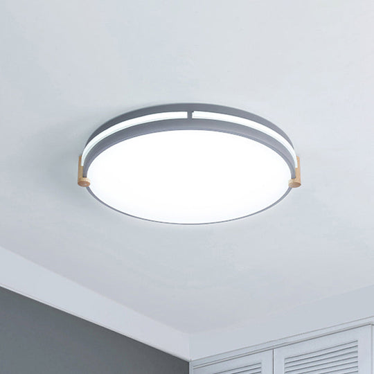 Simple Style Gray Macaron Drum Ceiling Lamp - Led Flush Mount Lighting In 12/16/19.5 Widths Perfect