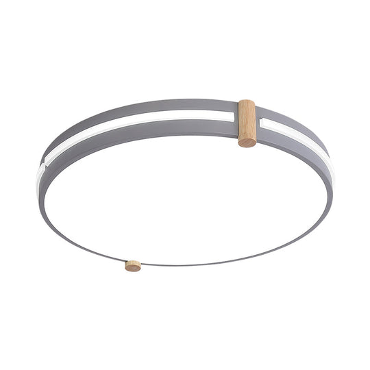 Simple Style Gray Macaron Drum Ceiling Lamp - Led Flush Mount Lighting In 12’/16’/19.5’