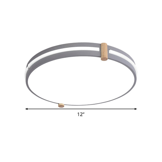 Simple Style Gray Macaron Drum Ceiling Lamp - Led Flush Mount Lighting In 12’/16’/19.5’