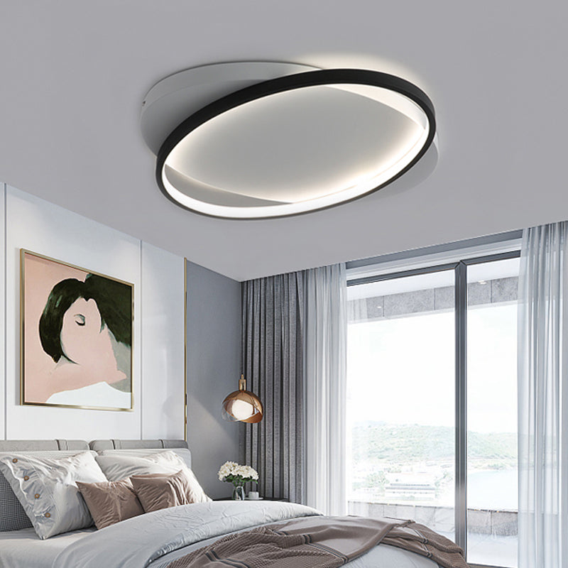 Modern Black Oval Led Flush Mount Ceiling Lamp - 16/19.5 Wide In Warm/White Light / 16 Warm