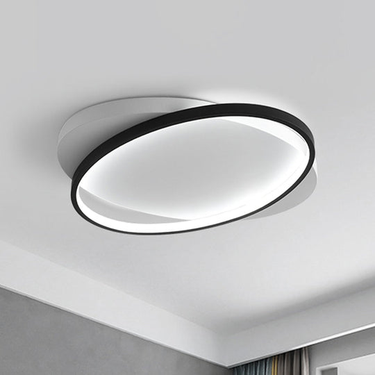 Modern Black Oval Led Flush Mount Ceiling Lamp - 16/19.5 Wide In Warm/White Light / 16 White