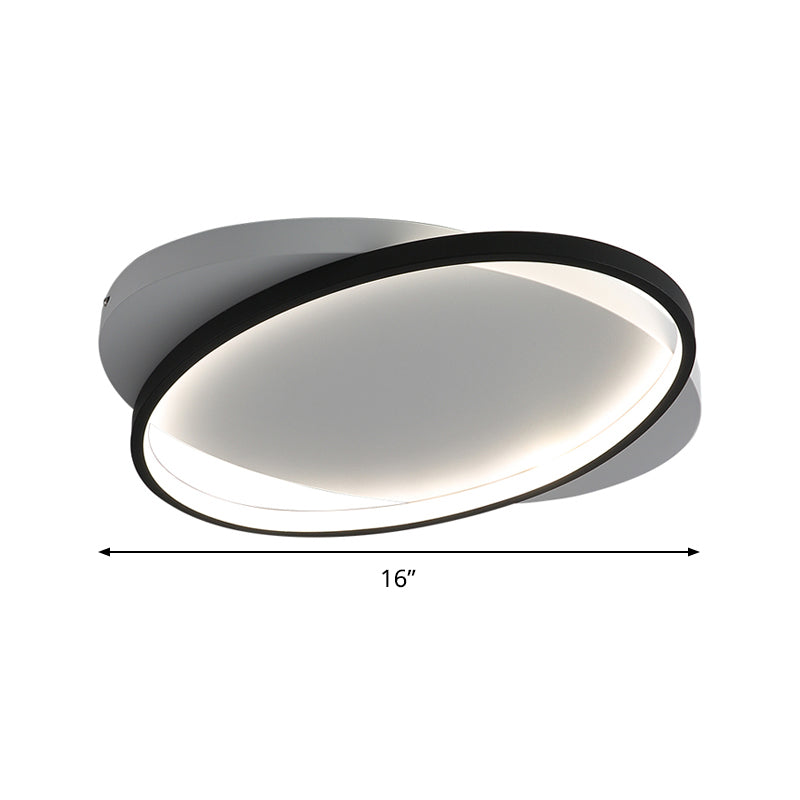Modern Black Oval Led Flush Mount Ceiling Lamp - 16/19.5 Wide In Warm/White Light