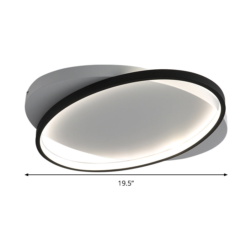 Modern Black Oval Led Flush Mount Ceiling Lamp - 16’/19.5’ Wide In Warm/White Light
