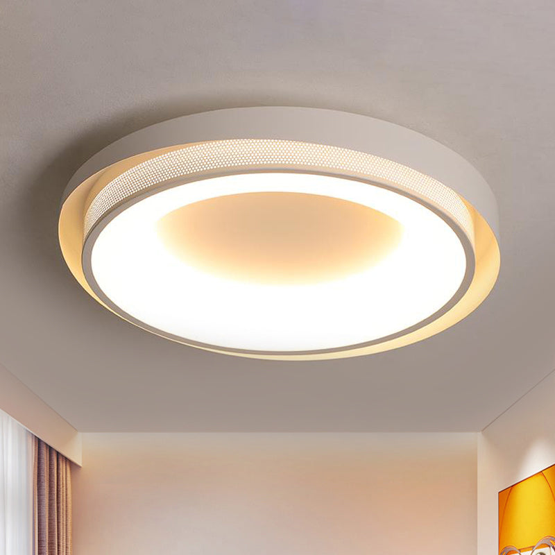 Contemporary White Drum Metal Ceiling Light - 18’/21.5’ Wide Led Flush Mount Fixture In